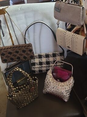 Sellers Bundle Of 7 All Euc Wood, Beaded, Sequins, Metal Mesh, Studded Vintage